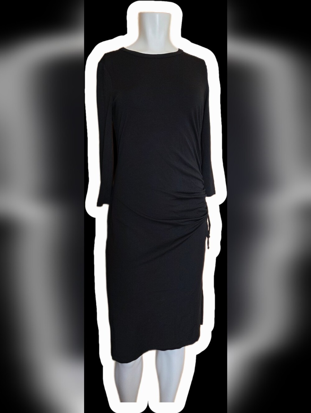 Dynamite Black Long Sleeve Ruched Side Midi Dress